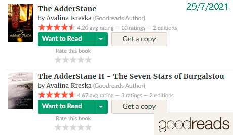 Screenshot of GoodReads reviews of The AdderStane series
