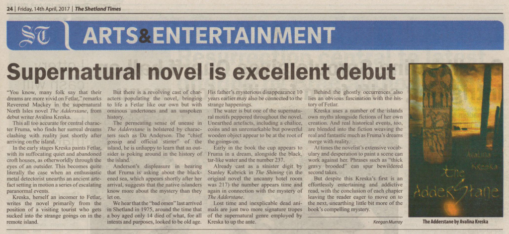 Review of The AdderStane by The Shetland Times, 14th April , 2017